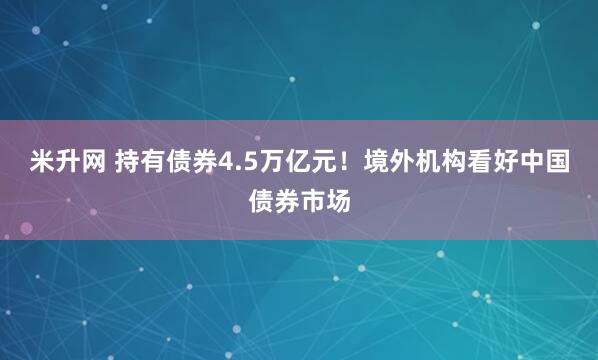 米升网 持有债券4.5万亿元！境外机构看好中国债券市场